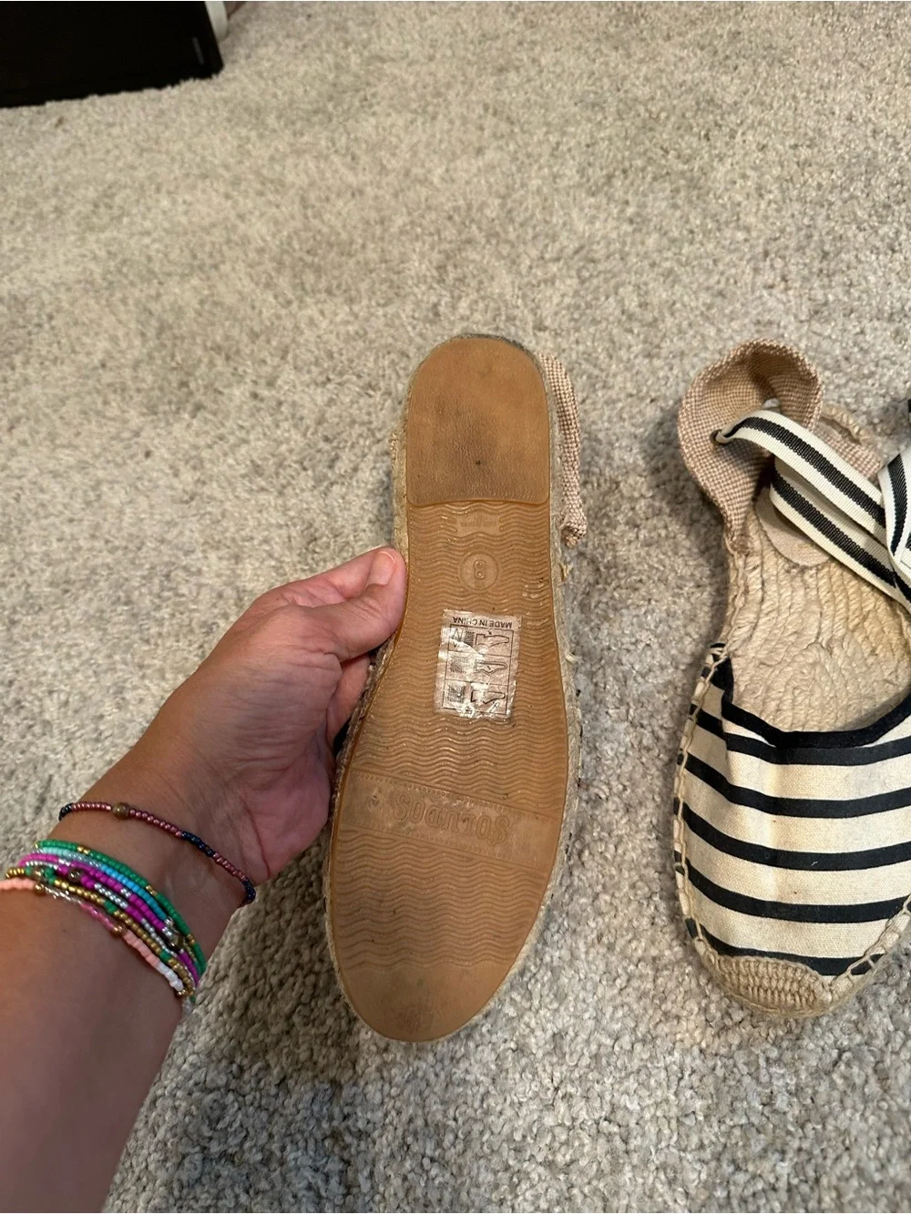 Soludos Black & White Striped Ankle-Tie Espadrille Flats